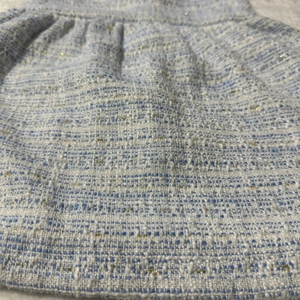 Janie and Jack Tweed Dress Kids Size 3 Blue White Eyelet Lace Metallic Gold